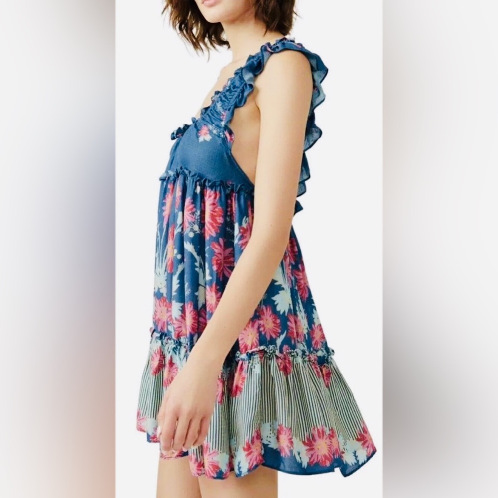 Free People Bali Wild Daisy Minidress in Windsor Blue size XS